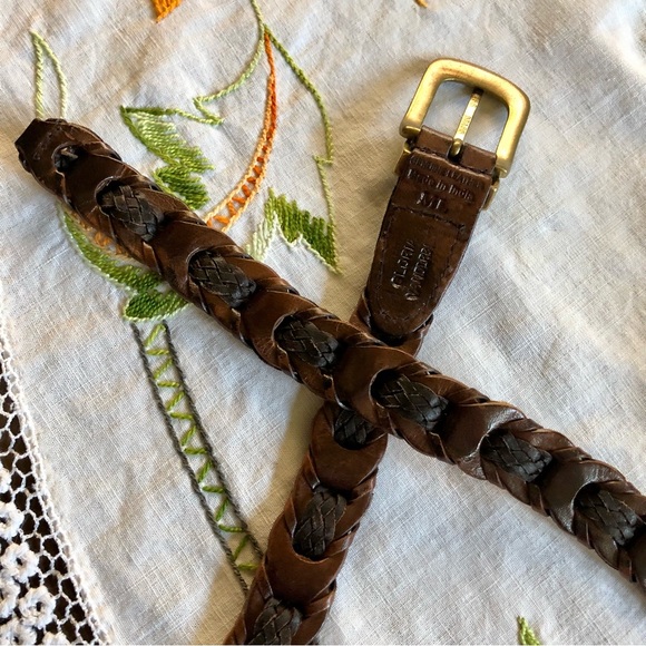 Vintage Gloria Vanderbilt Dark Brown Woven Leather Belt. Brass Buckle M/L - Picture 6 of 16